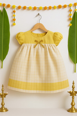 chaz kids Indi Girls Midi/Knee Length Festive/Wedding Dress(Yellow, Fashion Sleeve)
