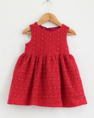 Woonie Baby Girls Midi/Knee Length Casual Dress(Red, Sleeveless)