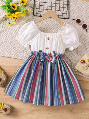 Ksaliya Enterprise Girls Midi/Knee Length Casual Dress(White, Short Sleeve)