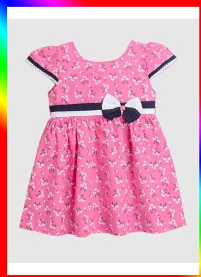 Anish Indi Baby Girls Below Knee Casual Dress(Pink, Half Sleeve)