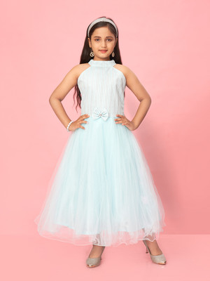 Aarika Girls Maxi/Full Length Party Dress(Light Blue, Sleeveless)