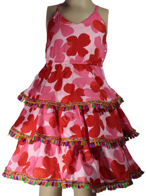 Mamnoon Girls Below Knee Casual Dress(Red, Sleeveless)
