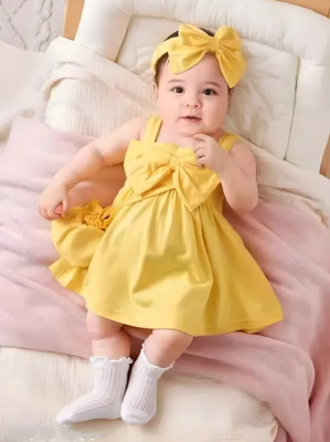 ROSE Baby Girls Midi/Knee Length Casual Dress(Yellow, Sleeveless)
