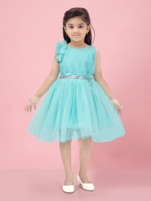 Aarika Indi Girls Midi/Knee Length Party Dress(Blue, Sleeveless)