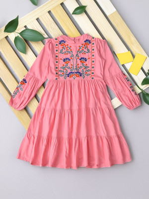 Bella Moda Girls Midi/Knee Length Casual Dress(Pink, 3/4 Sleeve)