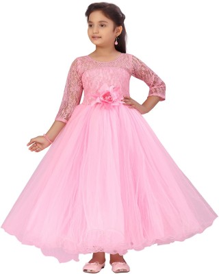 Billion Indi Girls Maxi/Full Length Party Dress(Pink, 3/4 Sleeve)