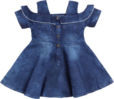DENIKID Girls Above Knee Casual Dress(Blue, Short Sleeve)