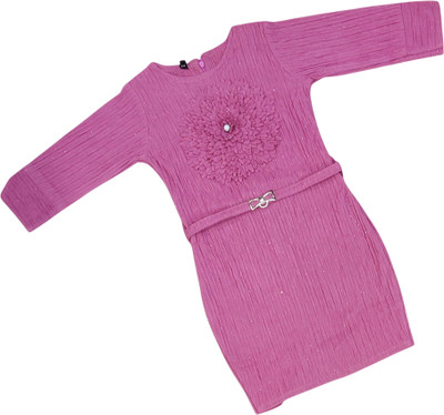 GIRLISM Girls Above Knee Casual Dress(Pink, Full Sleeve)