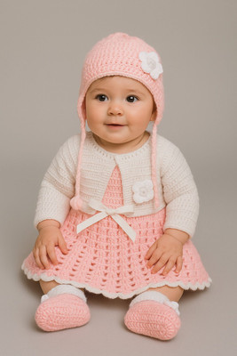 ALL KNIT Baby Girls Below Knee Party Dress(Pink, Full Sleeve)