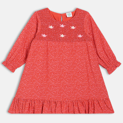 MINI KLUB Indi Baby Girls Midi/Knee Length Casual Dress(Red, Full Sleeve)