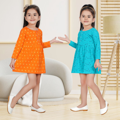 Butunu Girls Midi/Knee Length Casual Dress(Multicolor, Full Sleeve)
