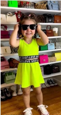 S K Fashion Baby Girls Above Knee Casual Dress(Green, Sleeveless)