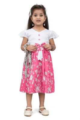 NVELIS Girls Midi/Knee Length Casual Dress(Pink, Sleeveless)