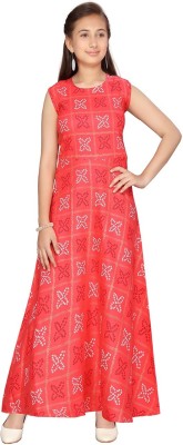 MUHURATAM Indi Girls Maxi/Full Length Party Dress(Red, Sleeveless)