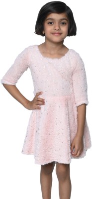 stylestorm Girls Above Knee Casual Dress(Pink, Full Sleeve)