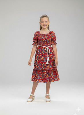 BUY UNIQUE FASHION Girls Below Knee Casual Dress(Maroon, Half Sleeve)