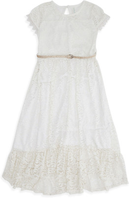 Pantaloons Junior Girls Maxi/Full Length Casual Dress(White, Half Sleeve)
