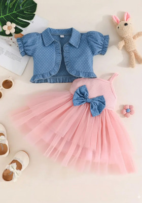 SMILANKOLKATA Baby Girls Midi/Knee Length Casual Dress(Pink, Cap Sleeve)