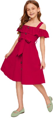 DENJIM FASHION Girls Midi/Knee Length Casual Dress(Multicolor, Fashion Sleeve)