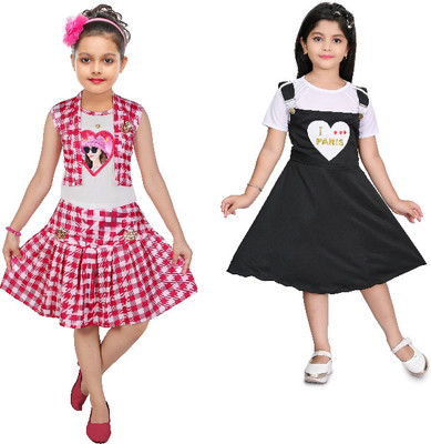 HRR Girls Midi/Knee Length Casual Dress(Multicolor, Short Sleeve)