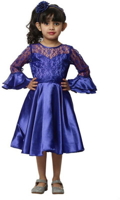Shahina Fashion Girls Below Knee Party Dress(Blue, Full Sleeve)
