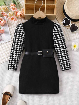 HouseOfCommon Baby Girls Above Knee Casual Dress(Black, Short Sleeve)