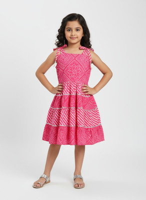 Riyashi Collection Girls Calf Length Festive/Wedding Dress(Pink, Sleeveless)