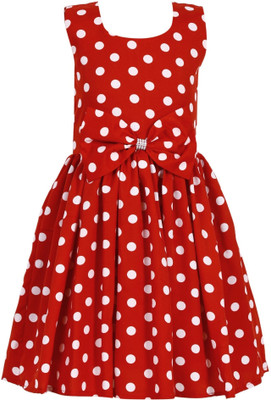 Rcube Indi Girls Midi/Knee Length Casual Dress(Red, Sleeveless)