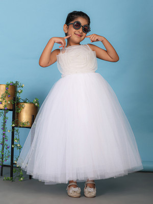 Toy Balloon Kids Girls Maxi/Full Length Party Dress(White, Sleeveless)