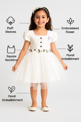 RJC Girls Midi/Knee Length Party Dress(White, Short Sleeve)