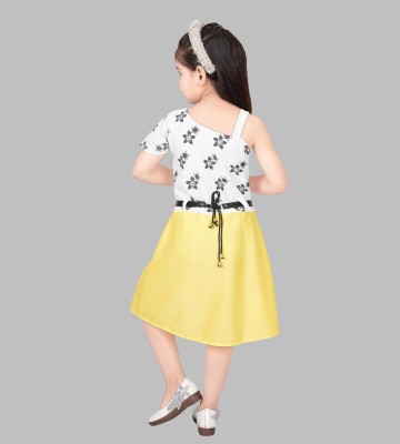 ASIFA FASHION Indi Girls Below Knee Casual Dress(Yellow, Short Sleeve)