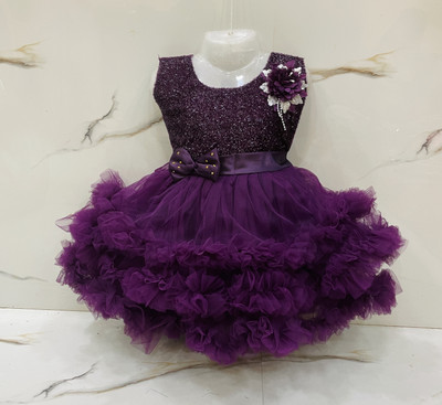 New Ekta Dresses Baby Girls Midi/Knee Length Party Dress(Purple, Sleeveless)