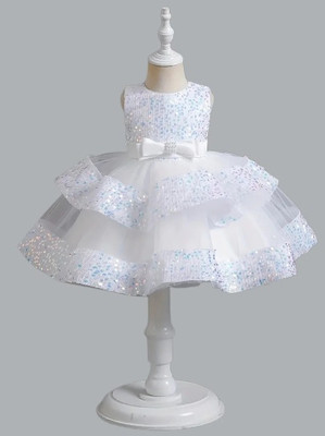 Ksaliya Enterprise Girls Midi/Knee Length Party Dress(White, Sleeveless)