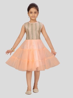 Aarika Indi Girls Midi/Knee Length Party Dress(Pink, Sleeveless)