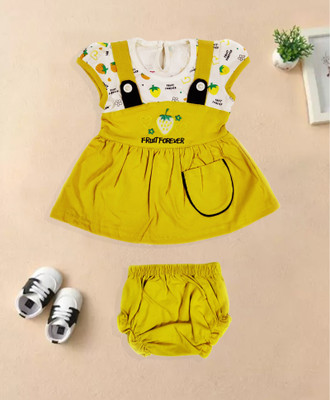NVELIS Baby Girls Above Knee Casual Dress(Yellow, Cap Sleeve)