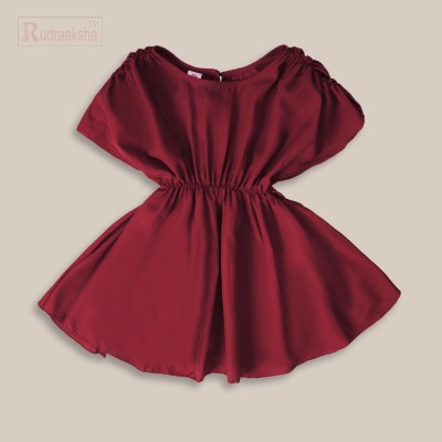 Rudraaksha Baby Girls Midi/Knee Length Casual Dress(Maroon, Cap Sleeve)