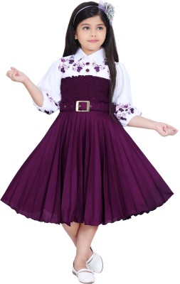 Maria Calcutta Girls Below Knee Party Dress(Purple, 3/4 Sleeve)