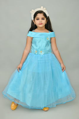 CHANDRIKA LIFESTYLE Girls Maxi/Full Length Festive/Wedding Dress(Blue, Sleeveless)