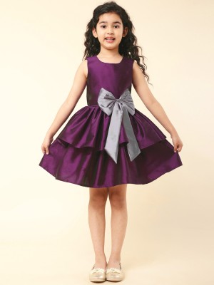 A.T.U.N. Indi Girls Above Knee Casual Dress(Purple, Sleeveless)