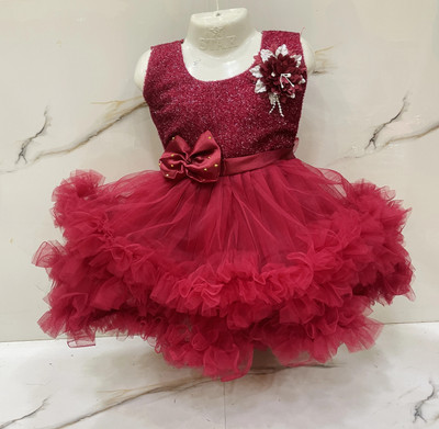 ARUNA CREATIONn Baby Girls Midi/Knee Length Party Dress(Red, Sleeveless)
