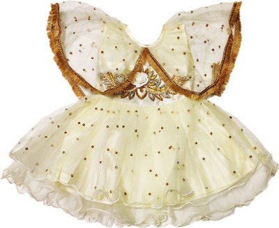 Aruna Trend Baby Girls Short/Mid Thigh Festive/Wedding Dress(Yellow, Cap Sleeve)