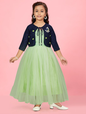 Aarika Indi Girls Maxi/Full Length Party Dress(Green, 3/4 Sleeve)