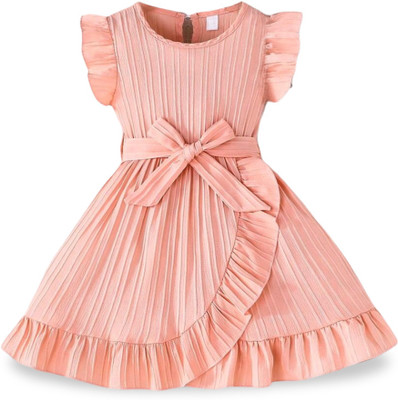 NEXZENS Indi Girls Midi/Knee Length Party Dress(Pink, Fashion Sleeve)