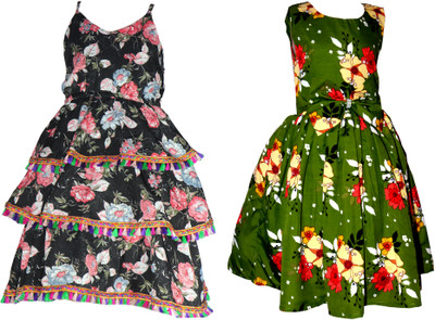 Miranga Girls Below Knee Casual Dress(Multicolor, Sleeveless)