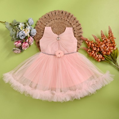 BOKUL DRESSES Girls Midi/Knee Length Festive/Wedding Dress(Pink, Sleeveless)