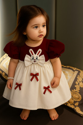 HL Dubai Baby Girls Above Knee Festive/Wedding Dress(Maroon, Half Sleeve)