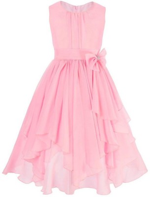 Jayshree Enterprise Girls Midi/Knee Length Festive/Wedding Dress(Pink, Sleeveless)