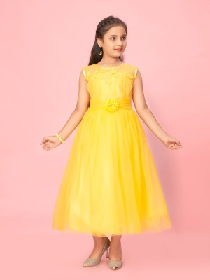Aarika Indi Girls Maxi/Full Length Party Dress(Yellow, Sleeveless)