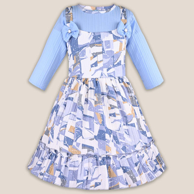 Wishkaro Baby Girls Midi/Knee Length Casual Dress(Blue, 3/4 Sleeve)