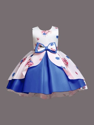 Siya Fashion Girls Midi/Knee Length Festive/Wedding Dress(Blue, Sleeveless)